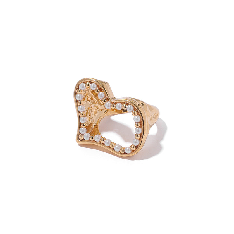 Abstract Heart Pearl Embellished Large Ring