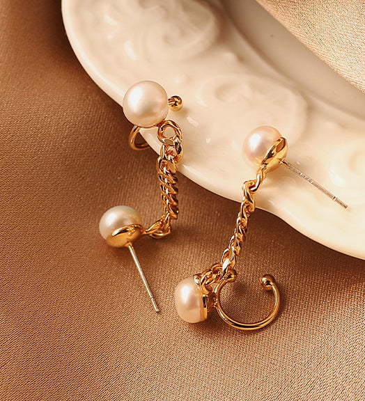 Double Pearl Gold Chain Ear Crawler