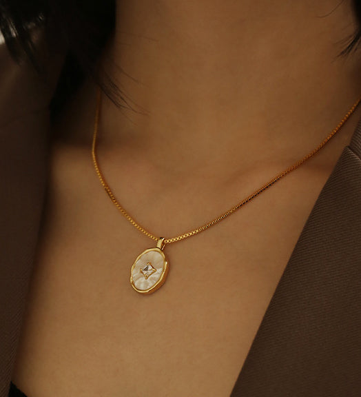 White Iridescent Shell Charm 18K Gold Plated Necklace