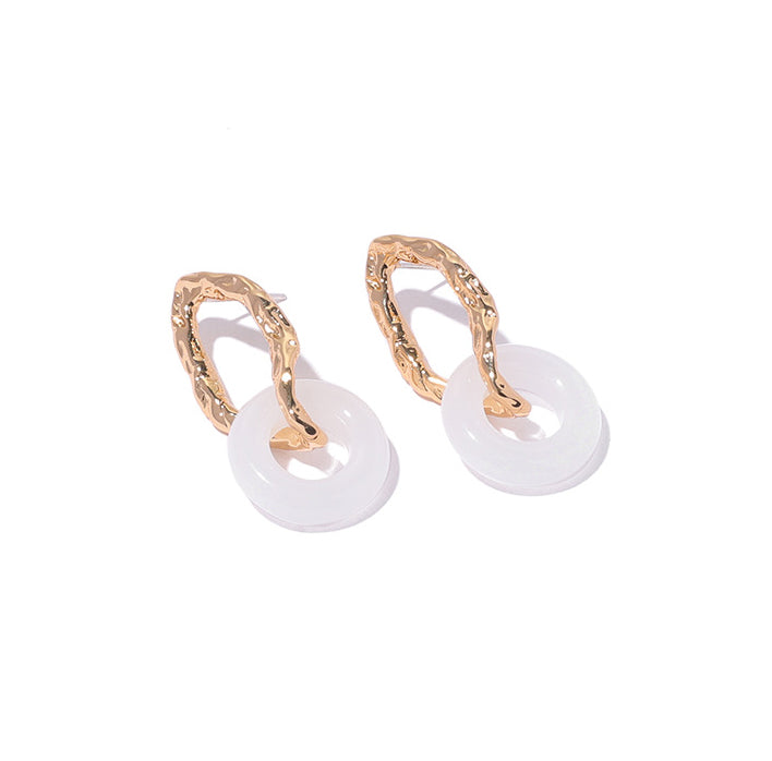 White Stone Gold Oval Minimalist Earrings