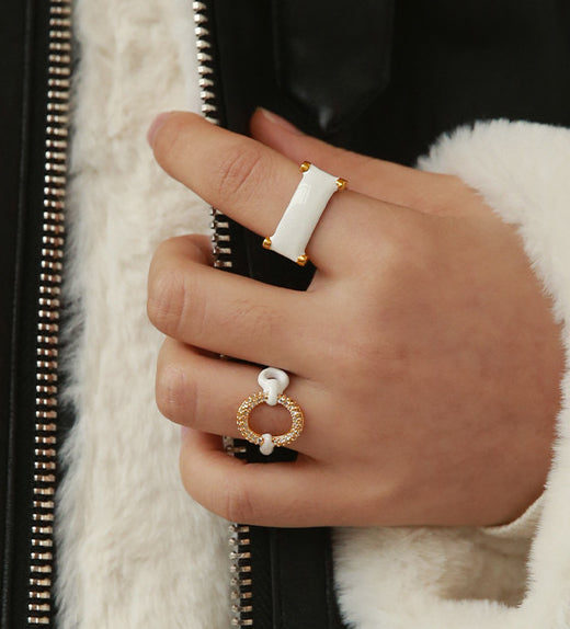 Abstract White Geometric 18K Gold Plated Ring