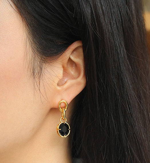 Asymmetrical Black Crystal Chain Earrings