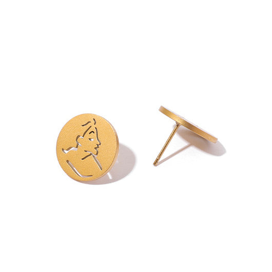 Silhouette Outline Gold Coin Ear Studs