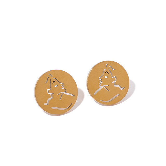 Silhouette Outline Gold Coin Ear Studs