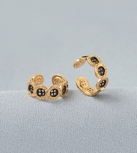 Black & Gold Button Ring