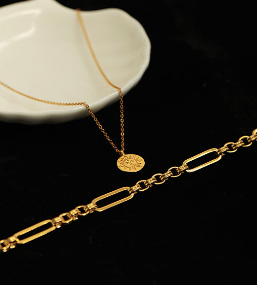 Sun Coin & Gold Chain Necklace Variety