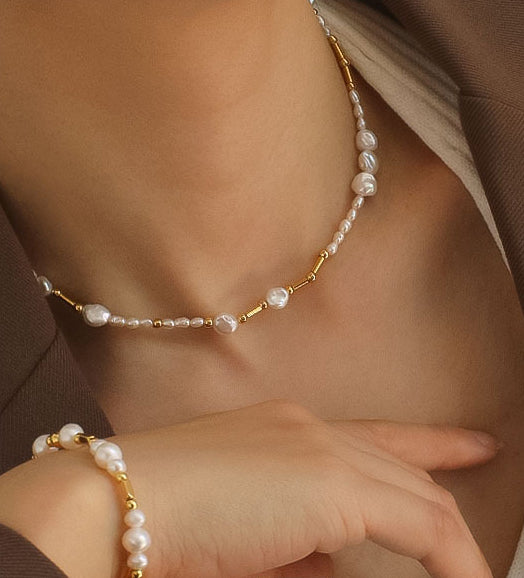 Natural Real Pearl Beaded Gold Necklace