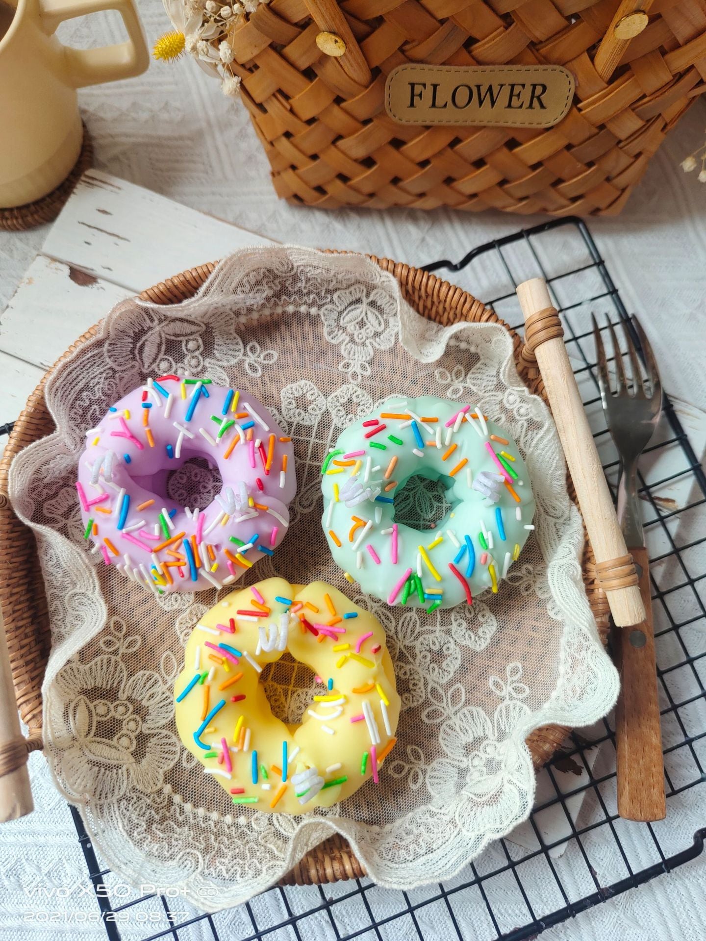 Rainbow Sprinkles Donuts Decorative Candle