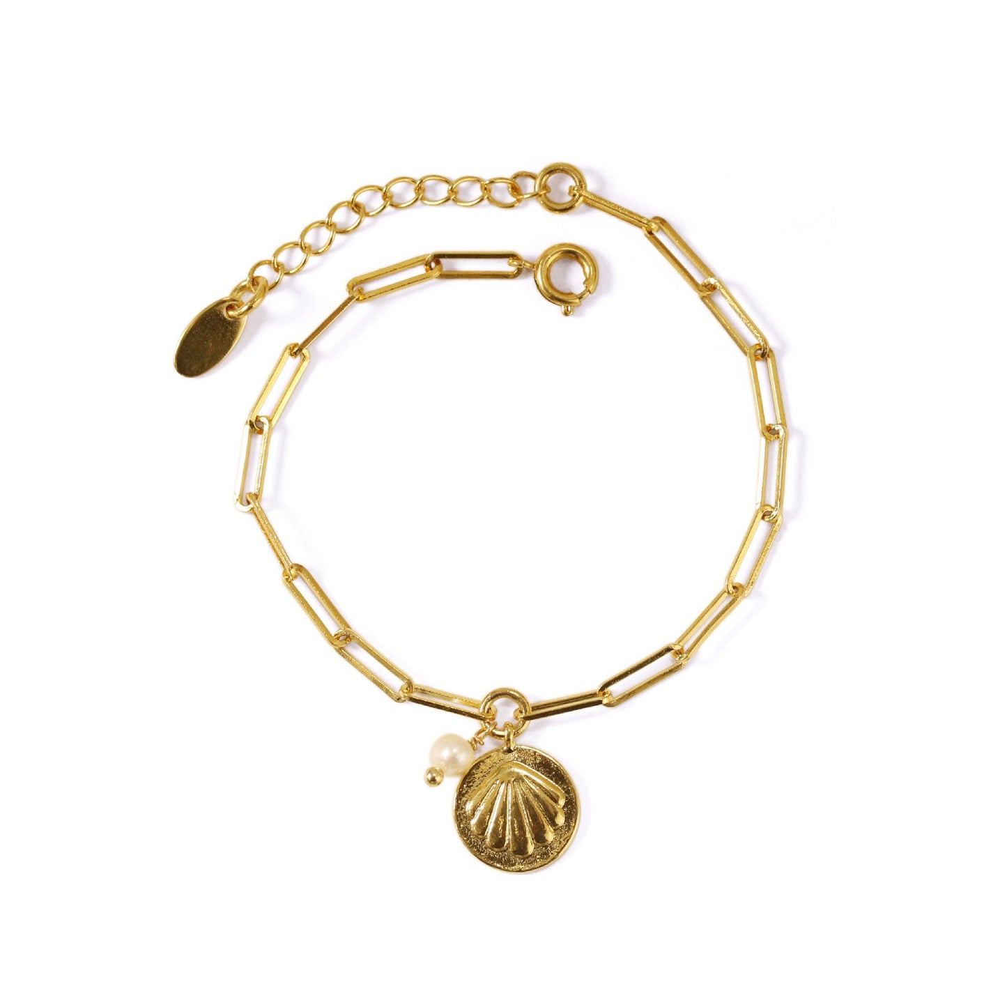Seashell Coin Pendant Gold Chain Bracelet