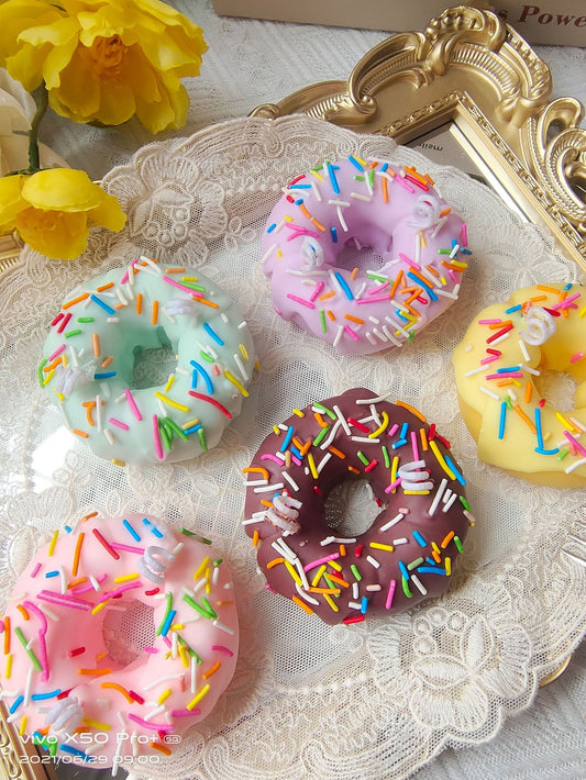 Rainbow Sprinkles Donuts Decorative Candle