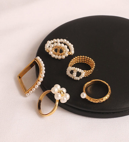 Assorted Gold Rings with Pearl Beads