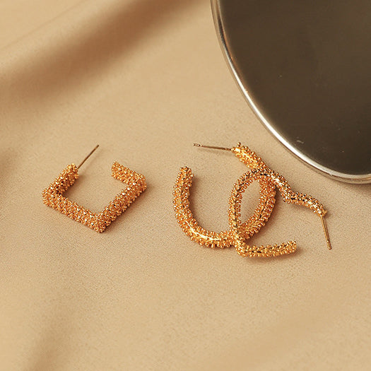 Geometric Textured Gold Hoop Earrings