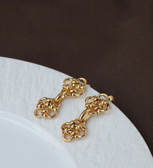 Four Leaf Wire Gold Earrings