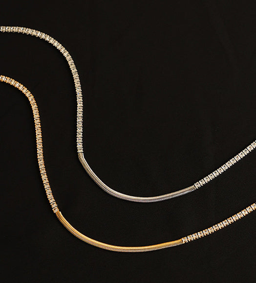 Crystal Embellished Snake Bone Chain Necklace