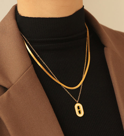 Geometric Pendant Snake Bone Chain Gold Necklace