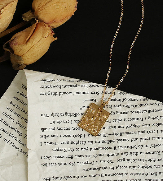 Gold Rectangle Charm Necklace