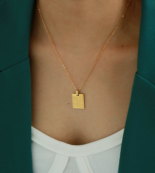 Gold Rectangle Charm Necklace