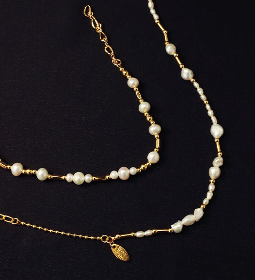 Natural Real Pearl Beaded Gold Necklace