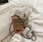 Mini Quilted Crossbody Bucket Bag with Silver Beads Handle