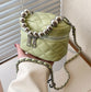 Mini Quilted Crossbody Bucket Bag with Silver Beads Handle