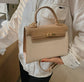 Faux Leather Small Handle Bag with Gold Clasp
