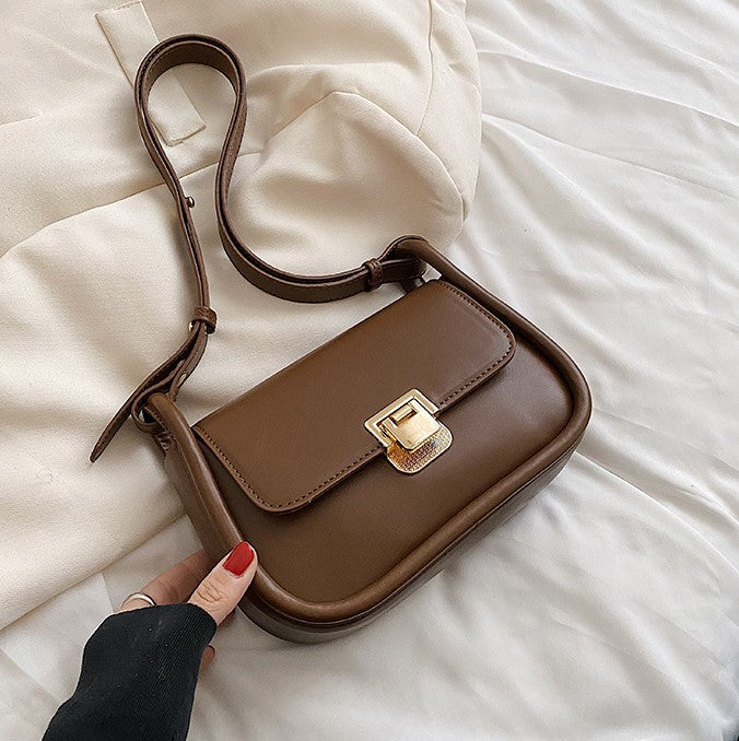 Simplistic Mono Color Shoulder Bag with Gold Clasp