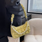 Ruched Quilted Shoulder Bag with Pearl Chain