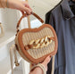 Woven Basket Crossbody Bag with Decorative Gold Links