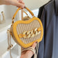 Woven Basket Crossbody Bag with Decorative Gold Links