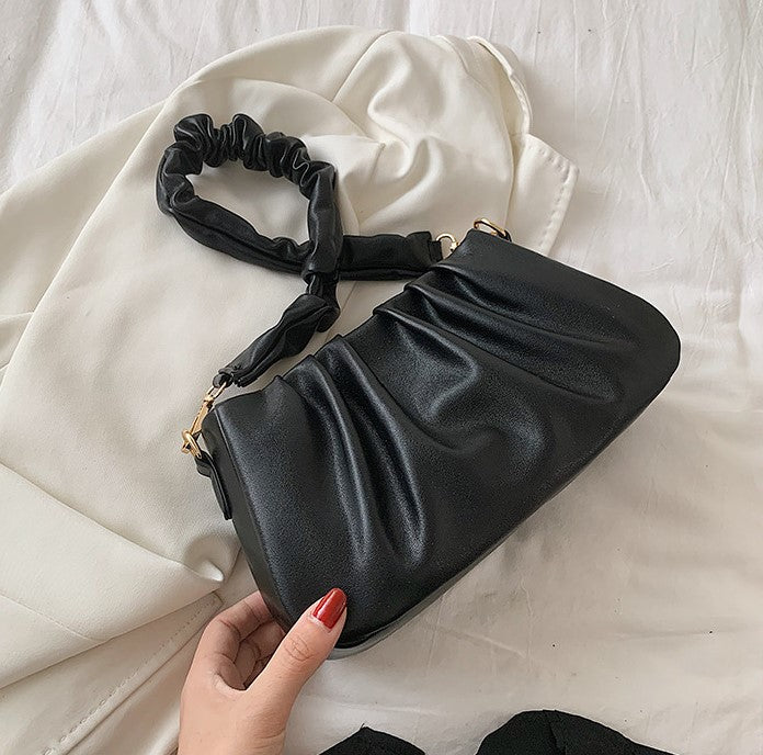 Straight Ruched Faux Leather Shoulder Bag