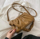 Straight Ruched Faux Leather Shoulder Bag