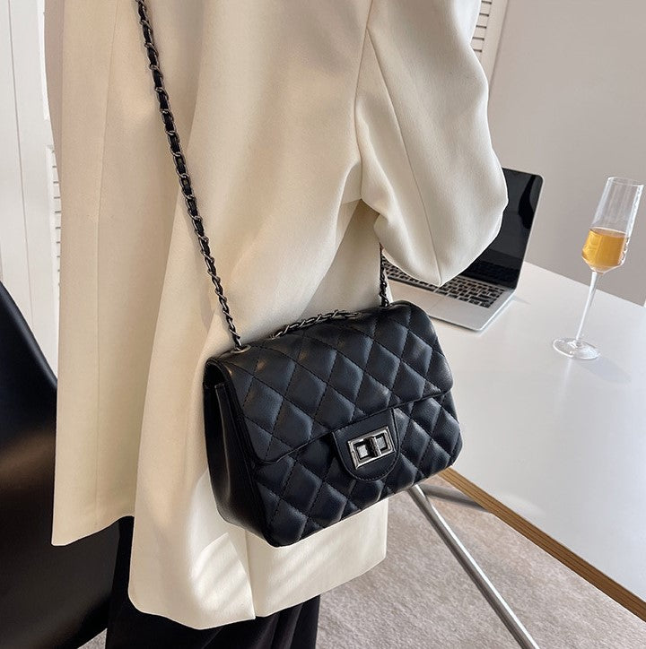 Classic Quilted Crossbody Bag with Clasp & Chain Strap