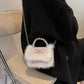 Mini Tweed Crossbody Bag with Fluffy Fur and Pearl Handle
