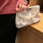 Ruched Faux Leather Clasp Bag with Pearls & Chains