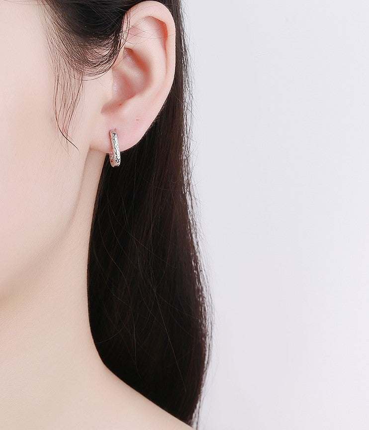 Textured U-Shape Loop 925 Sterling Silver Earrings