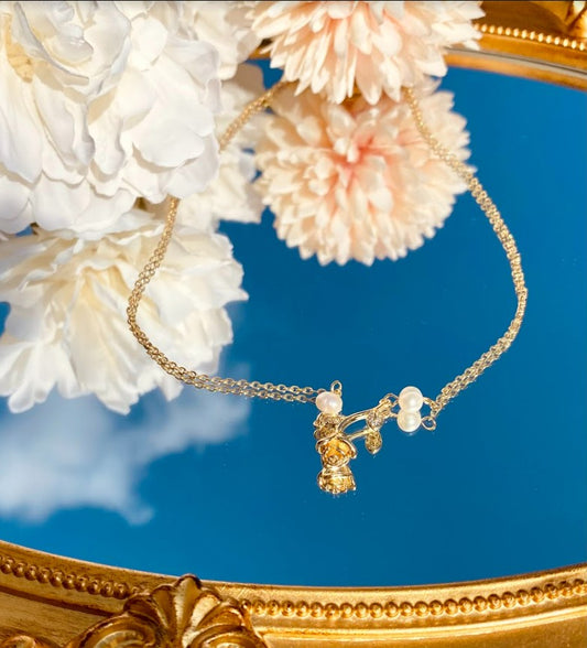 Gold Rose with Pearl Necklace