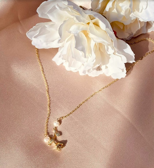 Gold Rose with Pearl Necklace