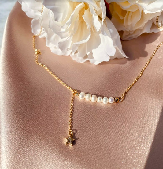 Gold Pearl Line Necklace