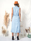 Sleeveless Jean Dress Tied Waist Collar Pocket Denim Dress