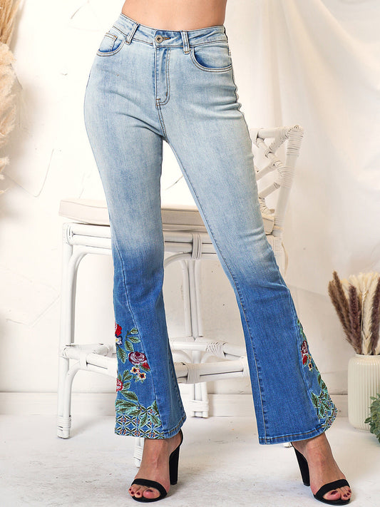 Classic Retro High Waist Long Denim Bell Bottom Jeans