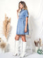 Casual Short Sleeve High Waist Button Down Tiered Denim Shirt Dress