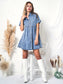 Casual Short Sleeve High Waist Button Down Tiered Denim Shirt Dress